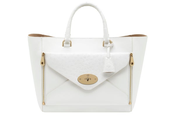 Oversized Willow Tote Calf Ostrich Mix White