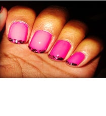 Television writer Camilla Blackett added the crackle black tips to her girly pink mani for a "little badass edge."Photographed by Us camilla-blackett