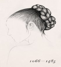 Braids Go Medieval in Europe
During the high and late Middle Ages, modesty was a virtue, and displaying flowing locks (unless you were a girl or young woman) was verboten. In fact, if older women of a noble caste walked around without their heads covered, they could be accused of being witches (and we know what happened to them). As a result, even popular Medieval braid styles like the double braid, the braided crown, the double braided bun, or the fishtail braid were all usually covered with headpieces. braids_5_medieval