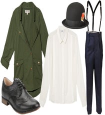 Military Spiffy — The army jacket may be a tomboy's most beloved piece of outerwear, so really go for it with a few other sharp, tailored pieces. The key is to make sure the fit is still slim, lest you want to end up looking like a newly enlisted Charlie Chaplin.Clockwise from top left: Elizabeth and James Kelsey Parka, $295, available at Otte; Jack Wills Gretton Bowler Hat, $148, available at Jack Wills; Junye Watanabe Rolled Ankle Trouser, $587, available at Farfetch; Monki Phoenix Blouse, $40, available at Monki; Urban Outfitters Chelsea Crew Sterling Lace Up Brogue, $49, available at Urban Outfitters. tomboy-7