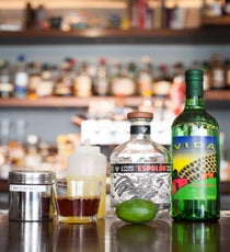 Drink: Genki, Serves 1
You'll Need:
.75 Mezcal
.75 blanco tequila
.5 combier
.5 togarashi
.75 oz lime juice
dash of matcha salt 030_SpicyCocktails_3rd