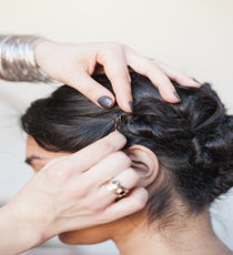 Step 7: Loosely pull back face-framing fringe with bobby pins. 23_31_style3_step7
