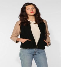 A great in-between jacket makes for a smooth seasonal transition.
Janine Sudduth for UO CO Colorblock Jacket, $139, available at Urban Outfitters.
Jacket