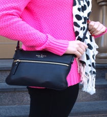 For the girl on the go, you can't beat this minimalist, crossbody bag from Kate Spade. And how cute is that polka-dotted scarf!
Photographed by Kate Hoffman P1016929