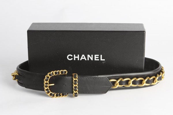 CHANEL-Black-Leather-Gold-Chain-Belt