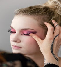 Apply false lashes — the crazier, the better. We used the same lashes the makeup team for The Hunger Games used on Banks — paper lashes by Paperself. We're obsessed with the intricate, breathtaking designs of these delicate fringes, which come in full lash strips or half strips. 12_HalloweenLook1_091512_386